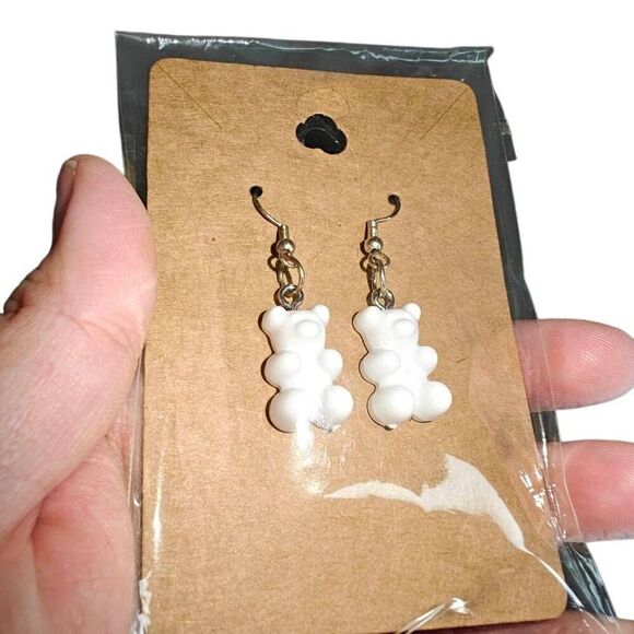 Kawaii White Gummy Bear Dangle Earrings - Picture 1 of 2